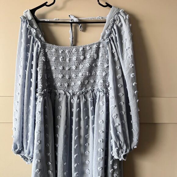 Listicle Swiss Dot Maternity Dress Large Babydoll Smocked Square Neck Chiffon - Picture 3 of 15